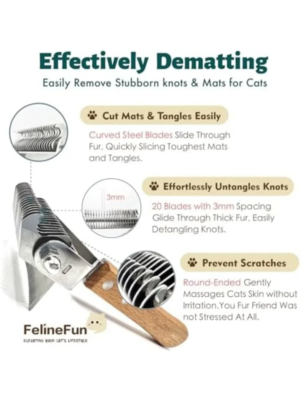 2-in-1 Cat Brush for Dematting & Deshedding, Undercoat Rake & Shedding Comb